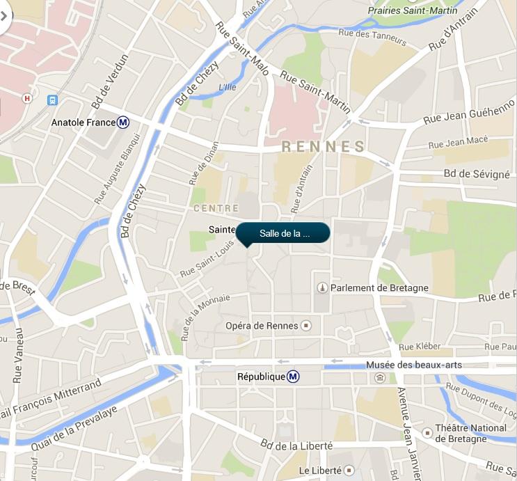Localisation de la salle de la Cité à Rennes, masquant la station de métro Sainte-Anne.