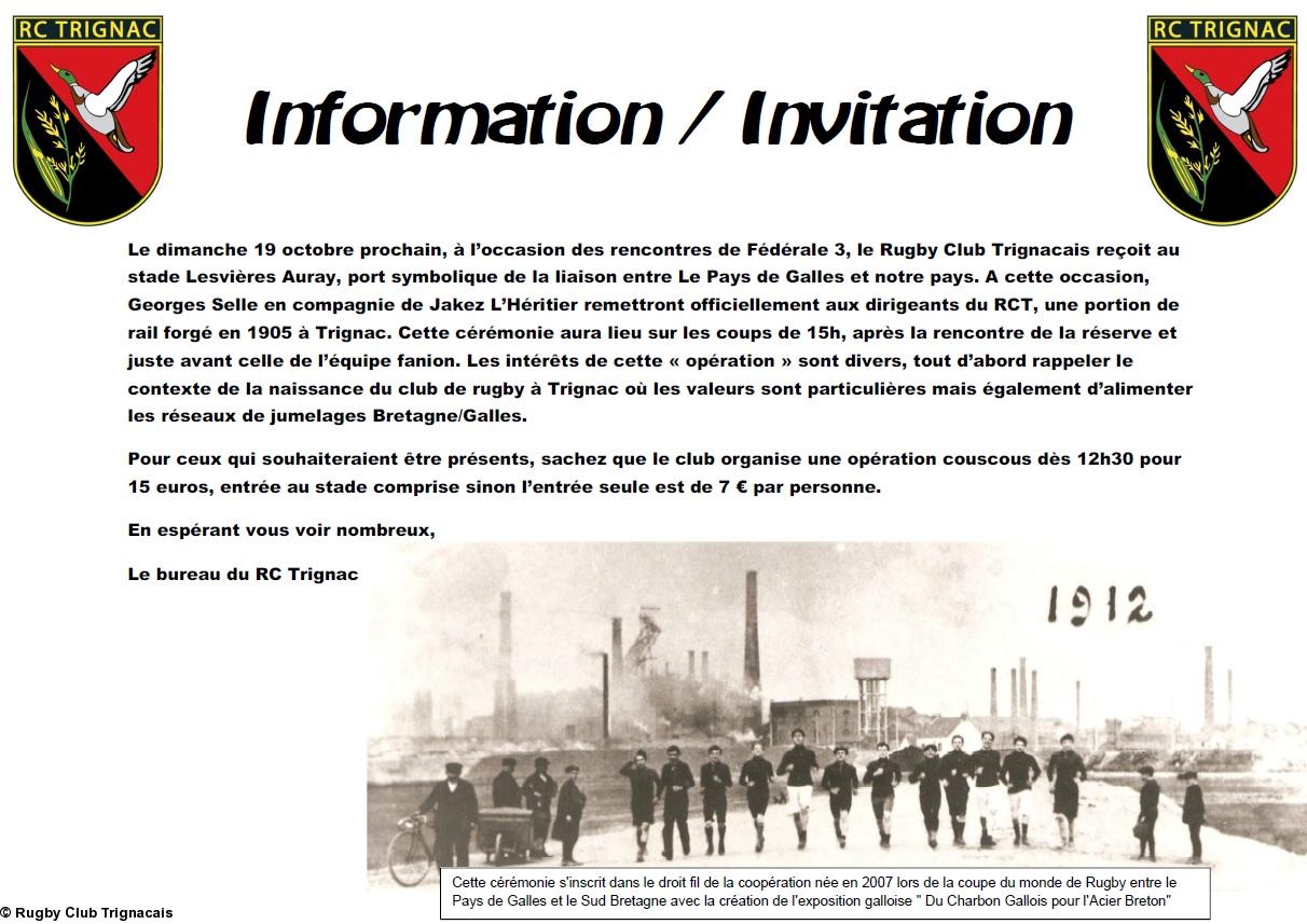 Invitation du Rugby Club Trignacais. Invitation du Rugby Club Trignacais.