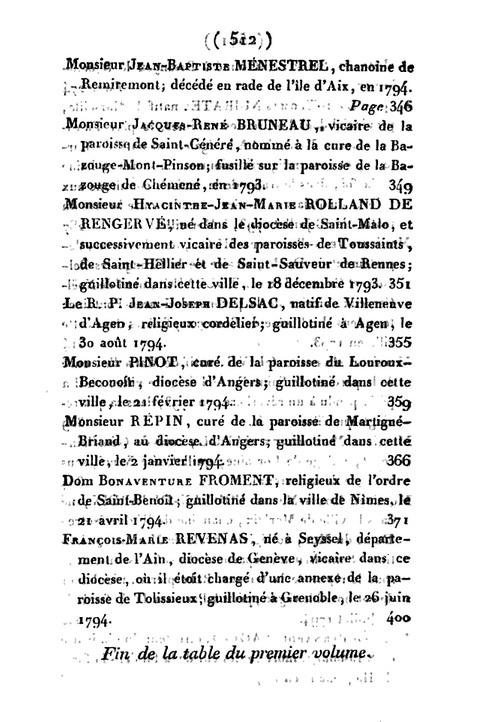 <i>Les Confesseurs de la foi dans l'Église gallicane...</i>. Tome 1, dernière page. <i>Les Confesseurs de la foi dans l'Église gallicane...</i>. Tome 1, dernière page.