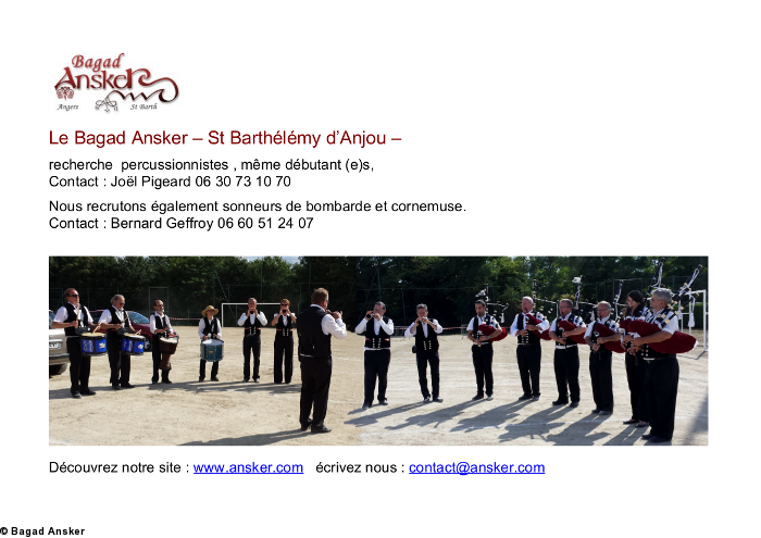Le bagad d'Angers recherche des musiciens... Le bagad d'Angers recherche des musiciens...