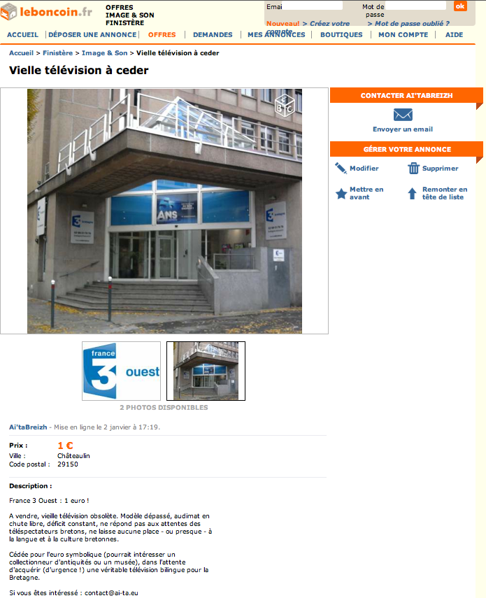 France 3 Ouest à vendre - Emañ France 3 Ouest e gwerzh