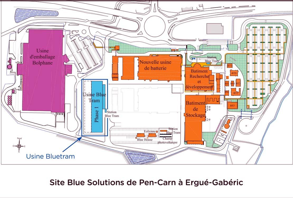 Un site en constante extension. L'usine des super-condensateurs n'est pas sur cette carte. (  Document du dossier de presse Bolloré du16/01/2015)