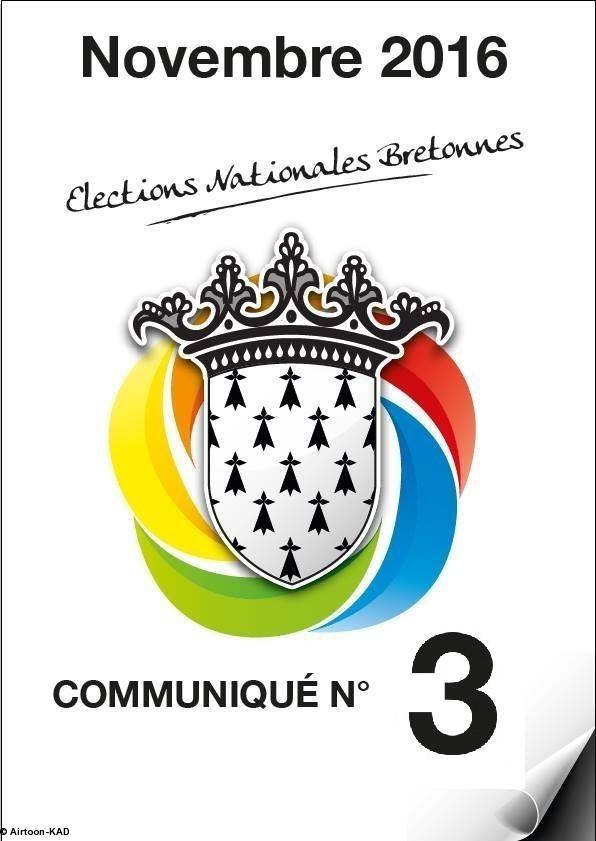 Affiche du troisième communiqué de KAD sur les élections nationales bretonnes, traitant des candidats!