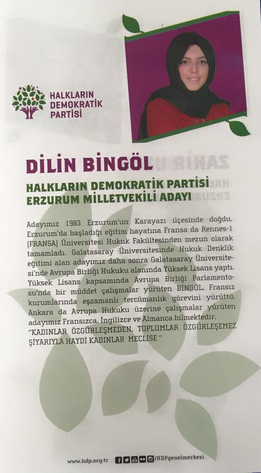 Dilin (Evin) Bingöl, dont la famille réside à Rennes, candidate à Erzurum