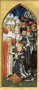 Couronnement du duc François Ier de Bretagne
dans la cathédrale St-Pierre de Rennes en 1442
(détail d'une miniature du XVe siècle, BNF)