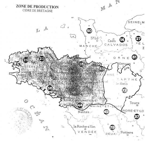 Zone de l'IGP "Cidre de Bretagne"