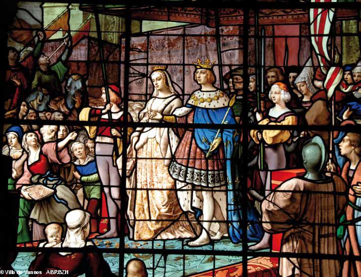 Vitrail dans la salle des pas perdus de la mairie représentant le mariage d'Anne de Bretagne avec Charles VIII.