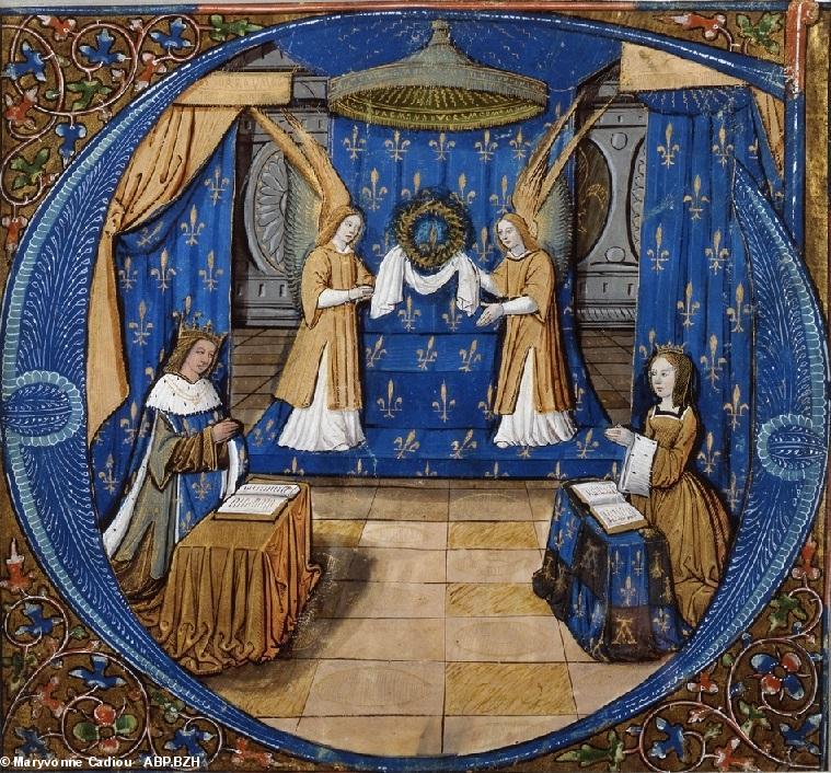 34- Lettrine G d'un feuillet conservé au musée Dobrée. Livre de prières disparu. 34- Lettrine G d'un feuillet conservé au musée Dobrée. Livre de prières disparu.