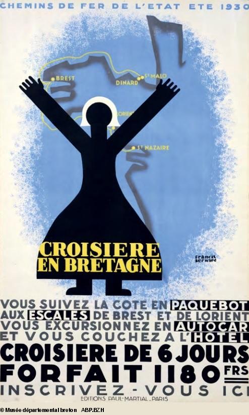 Croisière en Bretagne de Saint-Malo à Saint-Nazaire, affiche de 1930. Francis Bernard (1900-1979).