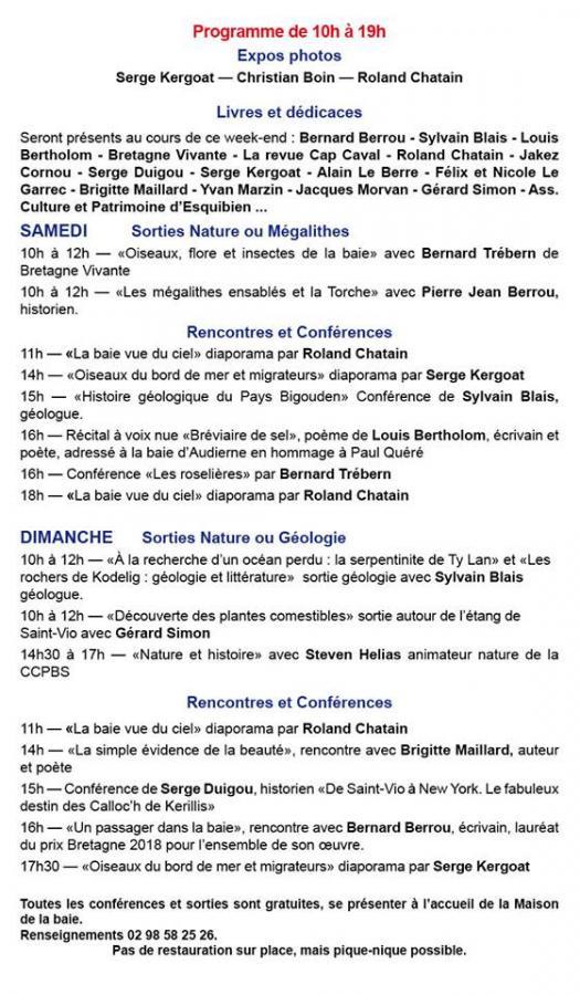 Programme Maison de la Baie d'Audierne 25 et 26 août 2018