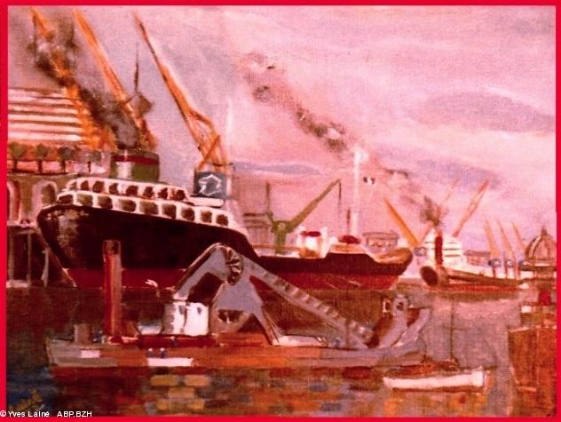 3-Port de Nantes. Peint en 1972 à l'huile par Yves Lainé. Témoignage pour des Archives...
