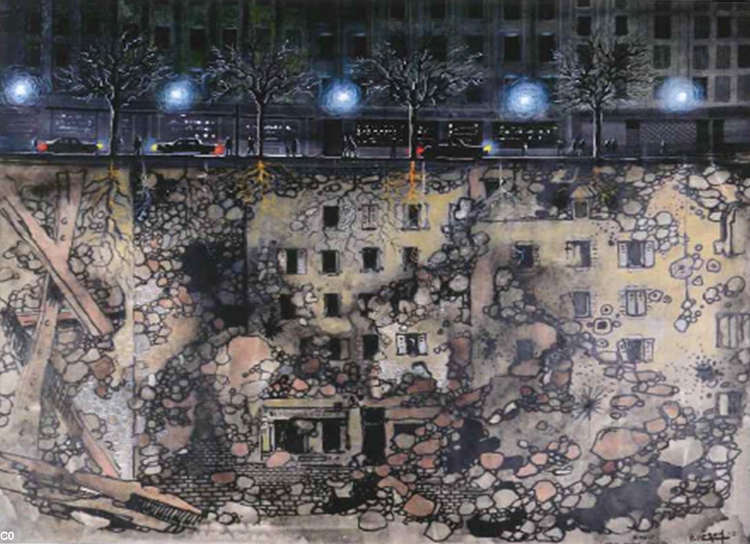 Tableau de Pierre Péron : "Nous avions une ville", 1972.
