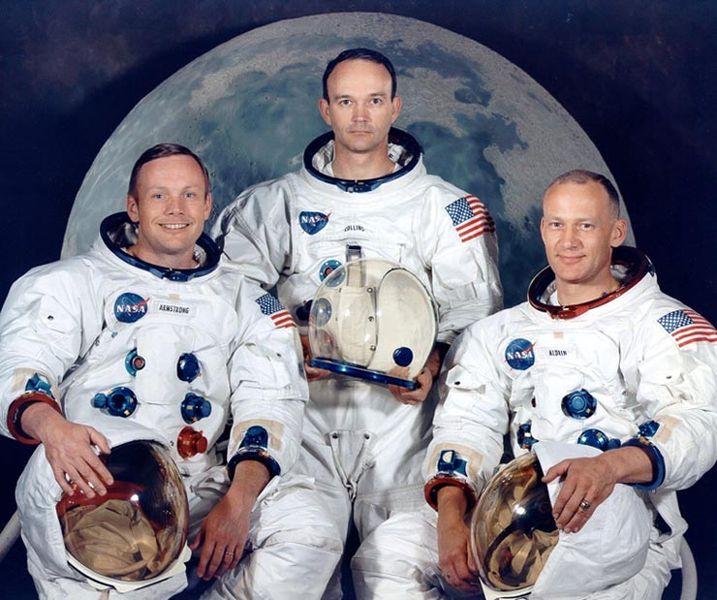 Skipailh Apollo XI: Armstrong, Collins, Aldrin. miz gouere 1969 (photo NASA, domaine public)