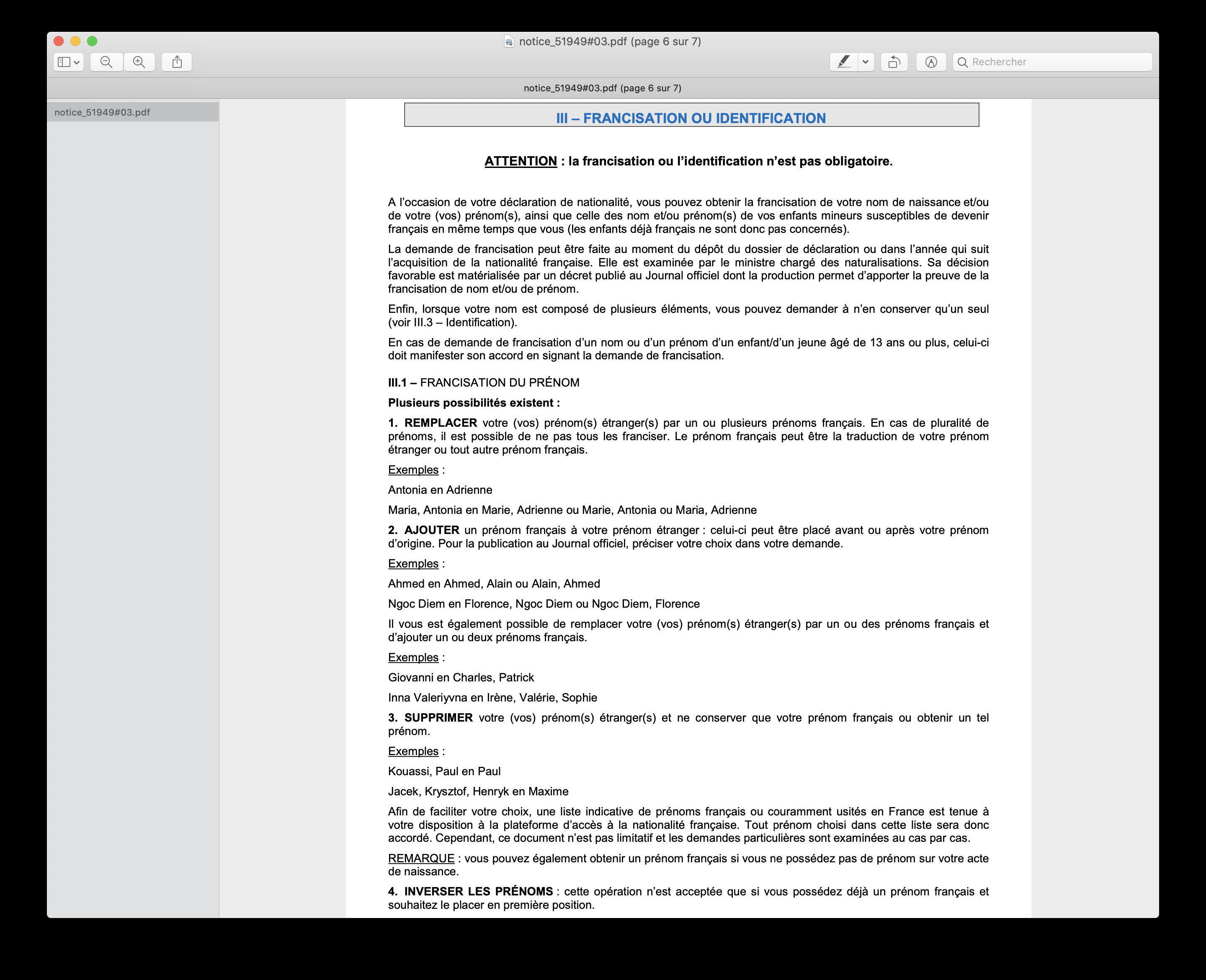 Formulaire de naturalisation
