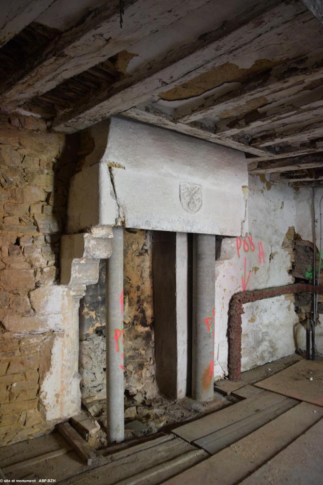 photo de la cheminée du manoir de bouvron portant les armoiries de Raboceau