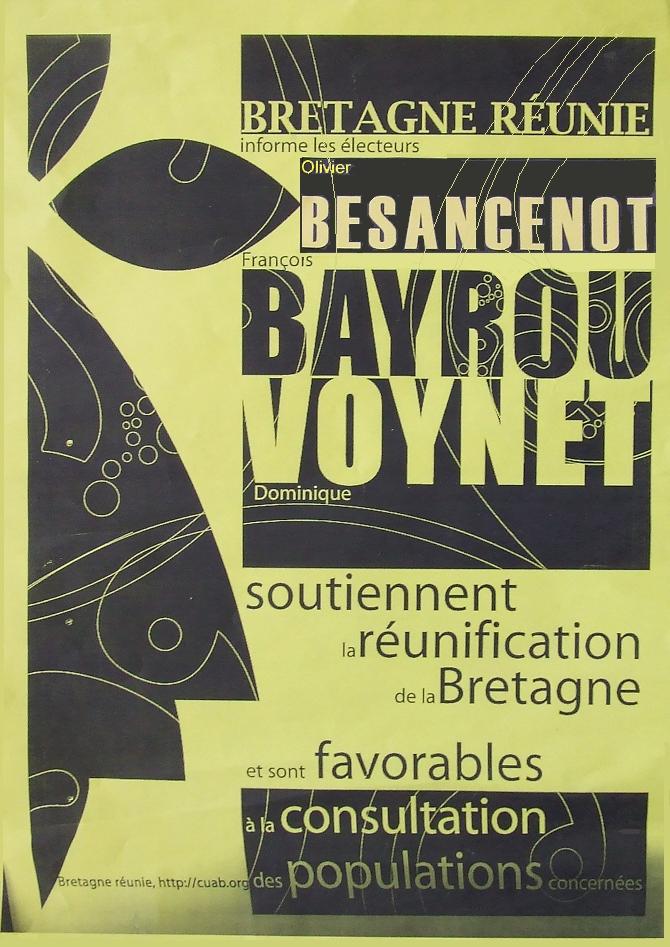 Affiche modifiée. Les trois présidentiables qui soutiennent la réunification de la Bretagne.