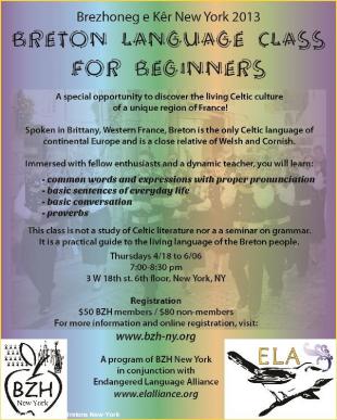 Affiche des cours de breton à New-York