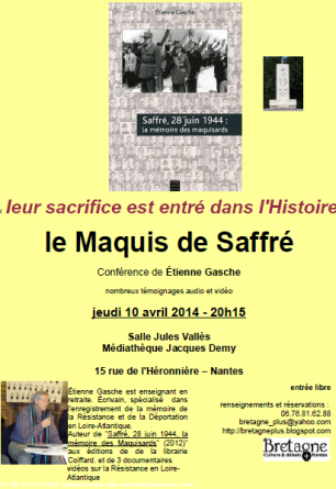 Conférence Maquis de Saffré, salle Jules Vallès, Nantes médiathèque, 10 avril 2014