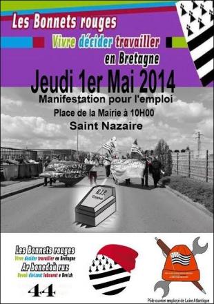 Affiche Bonnets rouges Saint-Nazaire 1er mai 2014.
