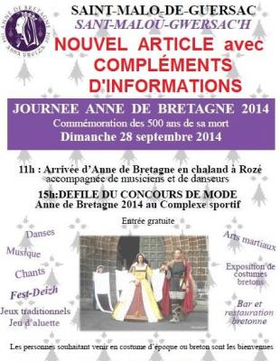 Affiche Saint-Malo de Guersac, journée Anne de Bretagne le 28 septembre 2014. Nouvel article avec compléments.