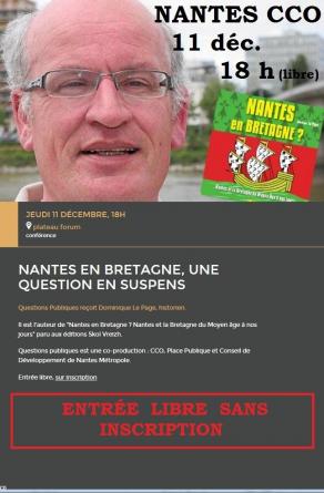 Dominique Le Page au CCO de Nantes pour une conférence <i>Nantes en Bretagne, une question en suspens</i> le 11 décembre à 18 h.