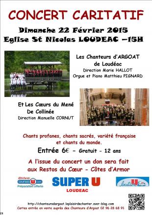 Affiche Concert Chanteurs d'Argoat 22 Février 2015 pour Restos du Coeur
