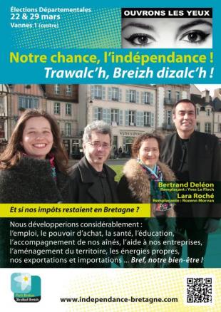 Affiche électorale des candidats du Parti Breton sur Vannes pour les Départementales 2015.