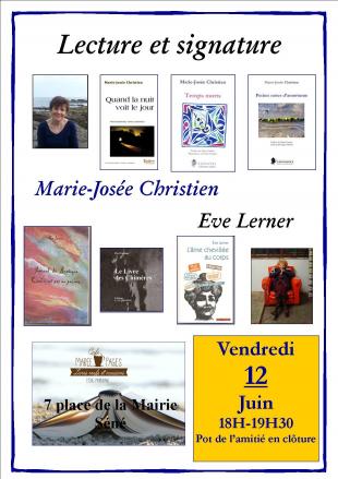 Affiche lecture & signature de Marie-Josée Christien et Eve lerner à Séné.
