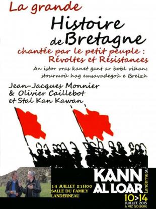 affiche de la conférence-spectacle d'Histoire de la Bretagne, Landerneau, 14 juillet 2015