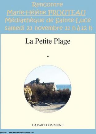 Affiche pour ABP. Rencontre avec Marie-Hélène Prouteau à la médiathèque de Sainte-Luce-sur-Loire le 21 novembre de 11 h à midi.