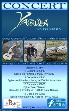 Affiche de la tournée en 44 de Yaouen le marin, décembre 2015