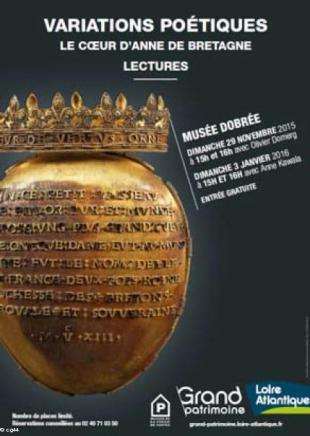 Lectures de poésie autour du reliquaire du c½ur d'Anne de Bretagne. Affiche du Conseil général de Loire-Atlantique