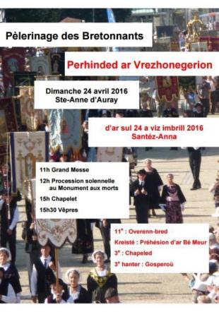 affiche du pèlerinage des bretonnants 2016 à Sainte Anne d'Auray