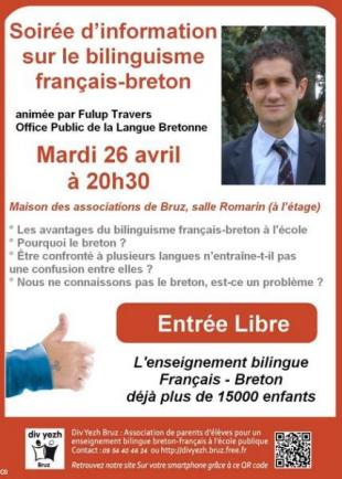 Soirée d’information sur la filière bilingue publique français-breton animée par Fulup Travers de l'Office Public de la Langue Bretonne