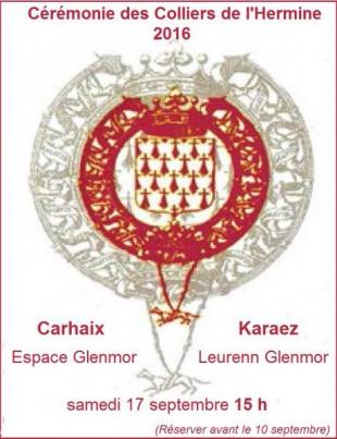 Affiche de la cérémonie de remise des Colliers de l'Hermine le samedi 27 septembre 2007 à Karaez.