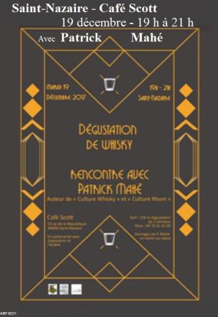 Affiche de la rencontre-dégustation-dédicaces avec Patrick Mahé à Saint-Nazaire le 19 décembre 2017.