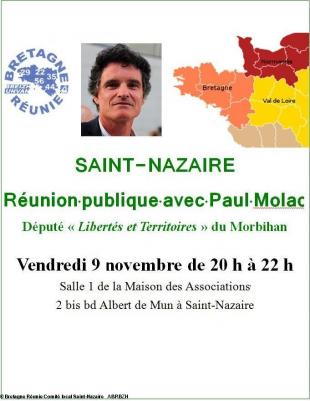Affiche de la réunion publique à Saint-Nazaire avec Paul Molac.