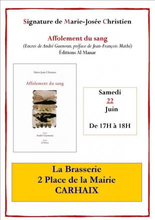 Affiche signature  de Marie-Josée Christien (22 juin, Carhaix)