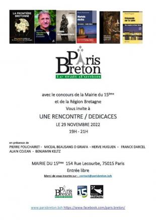 Soirée Rencontre Dédicaces organisée par Paris Breton  le 29 novembre 2022 à Paris 15ème